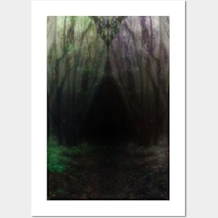 Special processing. Trail to the dark forest, where monster live. Green and violet. Posters and Art